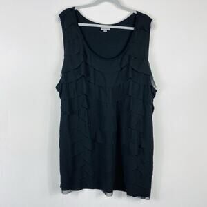 Avenue Plus Size 30 32 Tiered Sleeveless Blouse Top Black